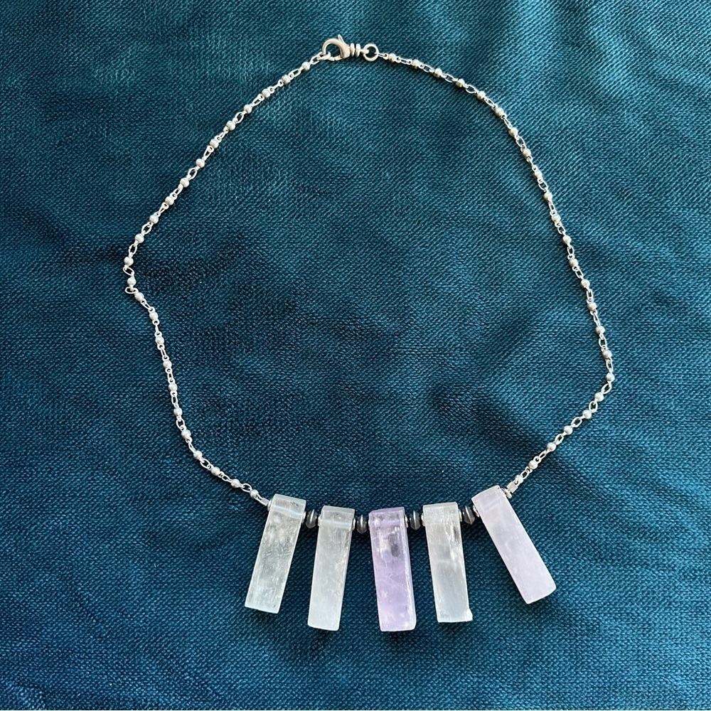 Sterling Silver Rose Quartz Solid Block Clouds Ne… - image 1